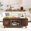 Coffee Table With Sliding Top, Wooden 47" Mid-Century Coffee Centre Table With Storage And Sliding Doors, Walnut