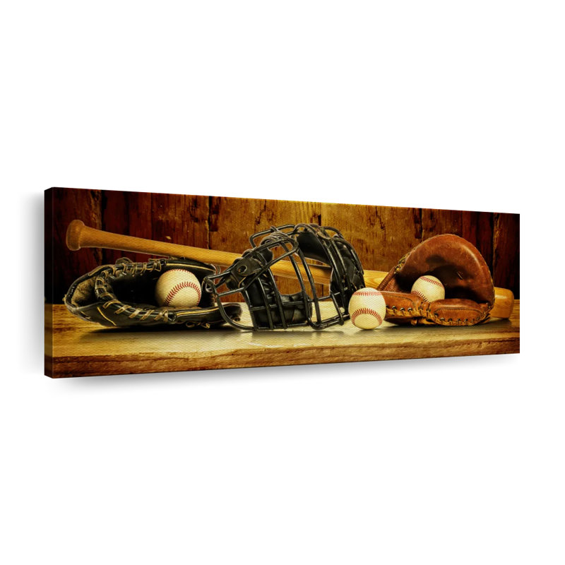 Baseball Gear sépia sur toile, H 10 po x l 30 po x P 1,25 po