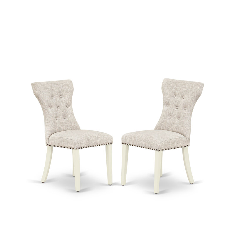 5 Piece Dining Room Table Set Includes a Rectangle Kitchen Table with X-Legs and 4 Doeskin Linen Fabric Parsons Dining Chairs, Wire brushed Linen White
