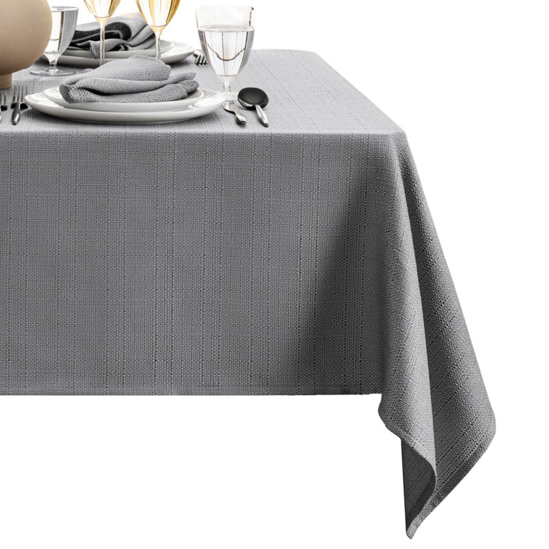 Avo Solid Texture Water And Stain Resistant Rectangular Polyester Tablecloth, Grey, 144" x 60"