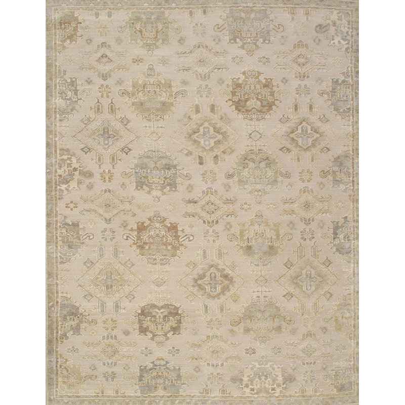 Oushak Hand-Knotted Beige/Green Wool Area Rug, Rectangle 10' 0'' X 13'11''