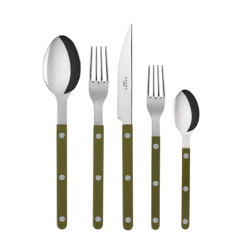 Bistrot Solid 5 - Piece Stainless Steel Flatware Set - Service for 1, Green Fern