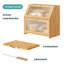 Très grande boîte à pain avec planche à découper Boîte à pain en bois de bambou pour comptoir de cuisine, bac de rangement de pain double couche grande capacité avec panneau de porte ondulé en acrylique (naturel)