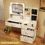 Bureau de maquillage avec miroir et lumières, commode à plateau en verre avec station de charge, coiffeuse avec rangement et support à bijoux, coiffeuse, bureau de maquillage pour femme, blanc