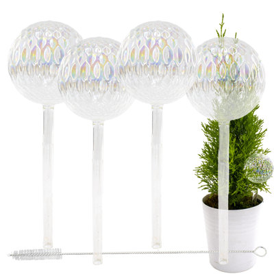  Automatic Self Watering Glass Plant Iridescent Globe Globes - Drip Irrigation Ideal For Vacation Plant Care, Indoor/Outdoor Potted Flowers, Herbs, Houseplants - 9" 6-7 Oz 4Pc Set 