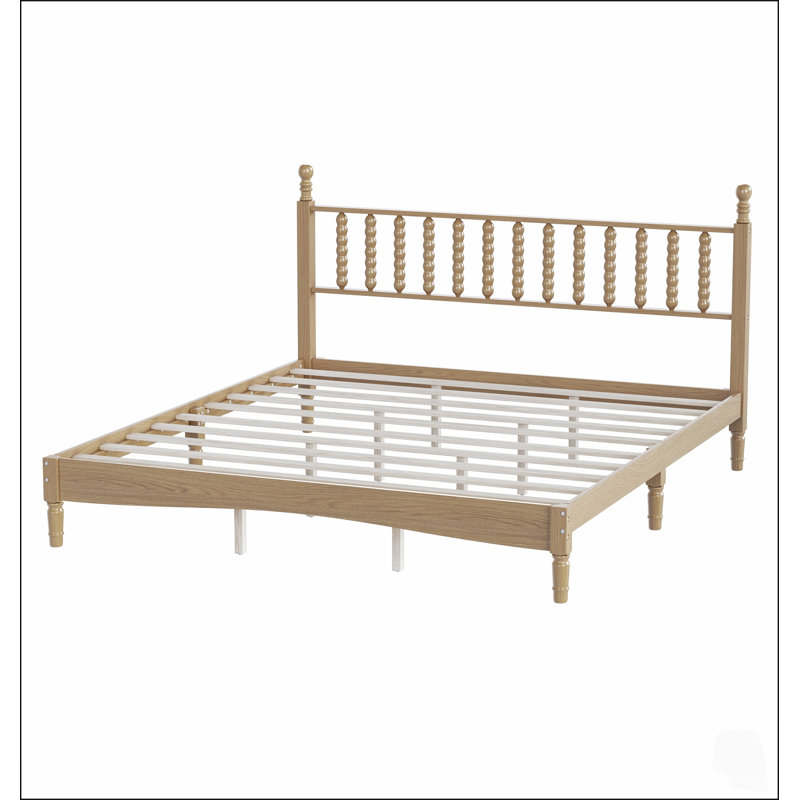 Lit plateforme en bois King Size avec tête de lit en forme de gourde, style rétro avec sommier à lattes en bois