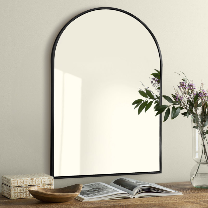 Zakria Aluminum Arch Wall Mirror, Black, 30" x 20"