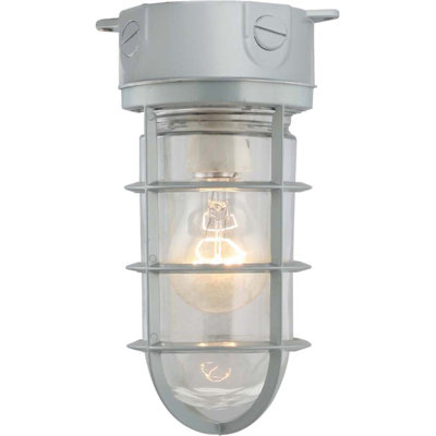 Plafonnier encastré convertible 1 lumière d'intérieur ou d'extérieur en aluminium gris argenté Houser (applique murale) avec abat-jour cylindrique arrondi en verre transparent