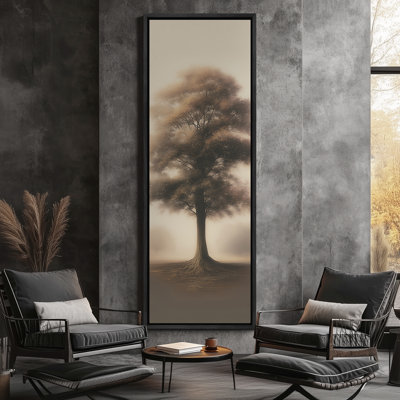 Doux paysage d'arbre solitaire brun avec une lueur chaleureuse - grande impression sur toile encadrée de la chambre principale