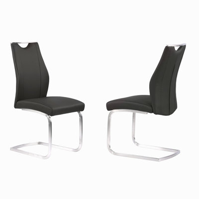 Contemporary Dining Chair In Faux Leather And Brushed Stainless Steel Finish - Set Of 2