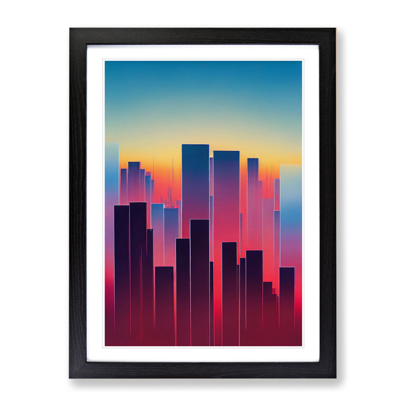 Classic City Skyline Abstract - Wall Art, Black Framed, Black, 64cm H x 46cm W