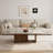 51.2" Brown Wood Coffee Table with Stone Top, Adjustable Walnut Legs & Beige Sintered Stone Surface
