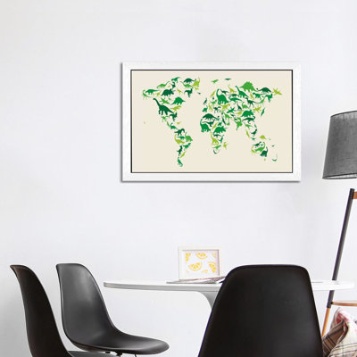 Dinosaur Map Of The World by Michael Tompsett - Floater Frame Print on Canvas