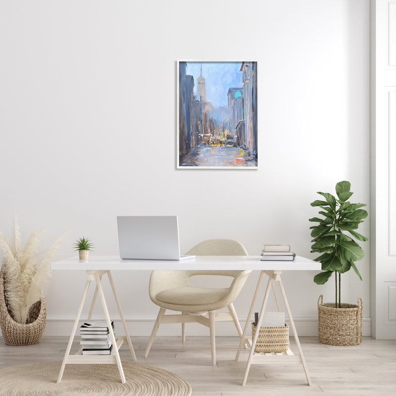 Réflexions abstraites de la ville pluvieuse, H 30 po x l 24 po x P 1,5 po, Giclée encadrée blanc bord de mer