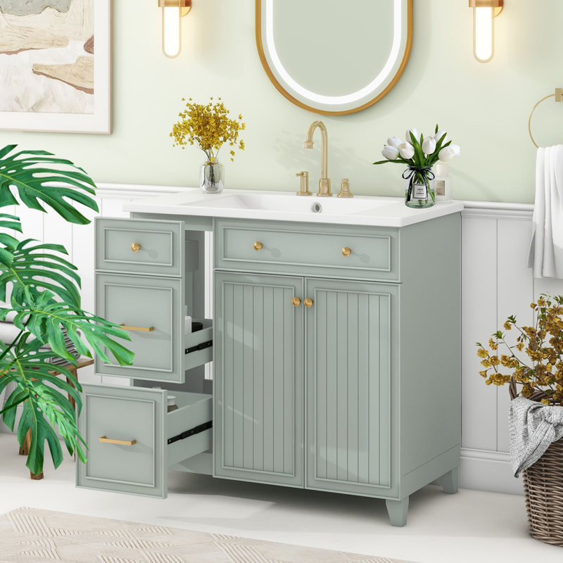 Meuble-lavabo 36 po avec comptoir en céramique, Vert