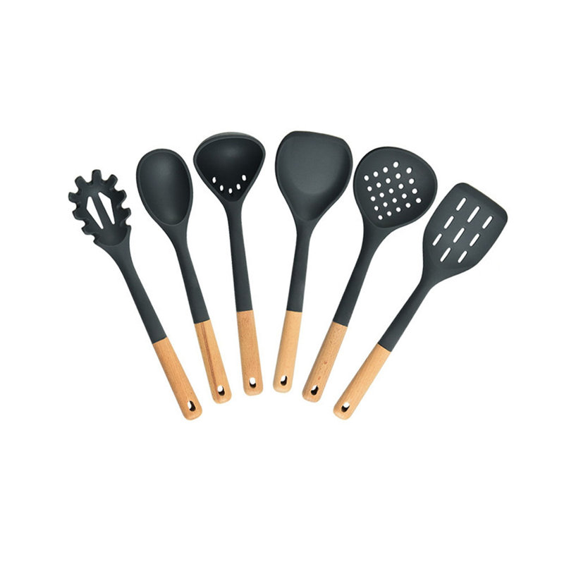 Ustensiles de cuisine en silicone résistant à la chaleur pour la cuisson avec poignées en bois, ensemble de spatules, ensembles d'ustensiles de cuisine