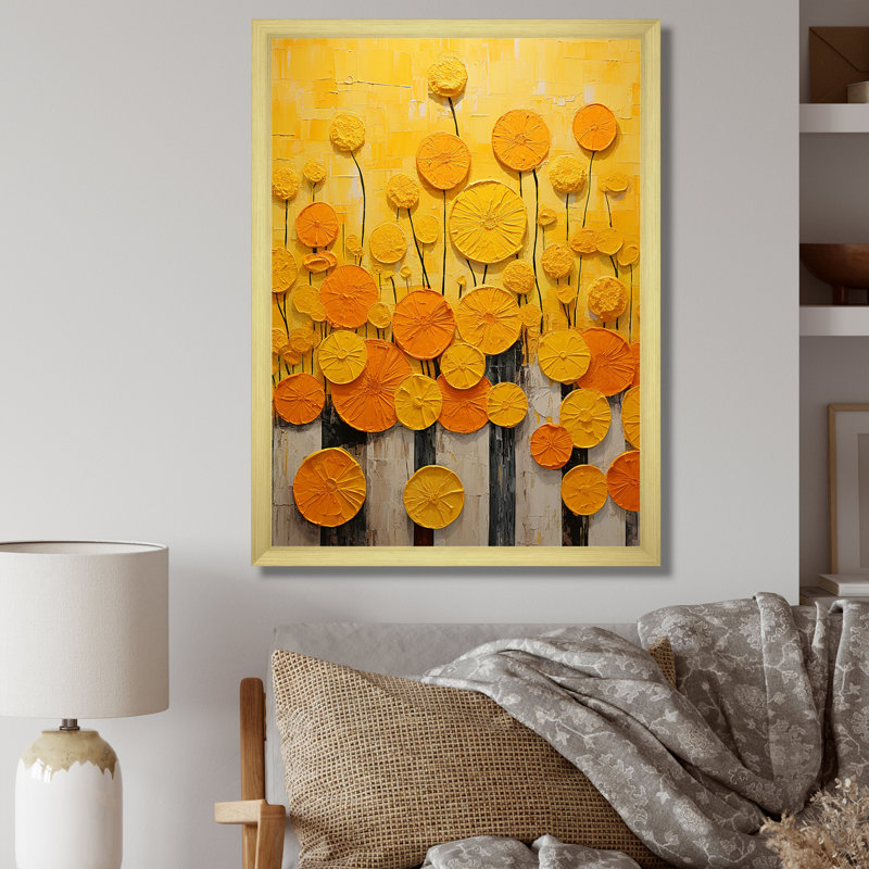 " Yellow Flowers Pottery Garden I ", Gold Single Picture Framed, 32" H x 24" W x 1" D
