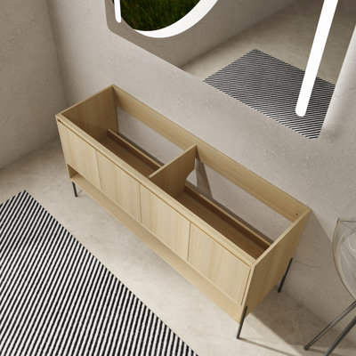 60" Freestanding Bathroom Furniture - 4 Soft-Close Doors Engineered Wood Modern Oak Storage Vanity Colored Unit Cabinetry Cabinet
