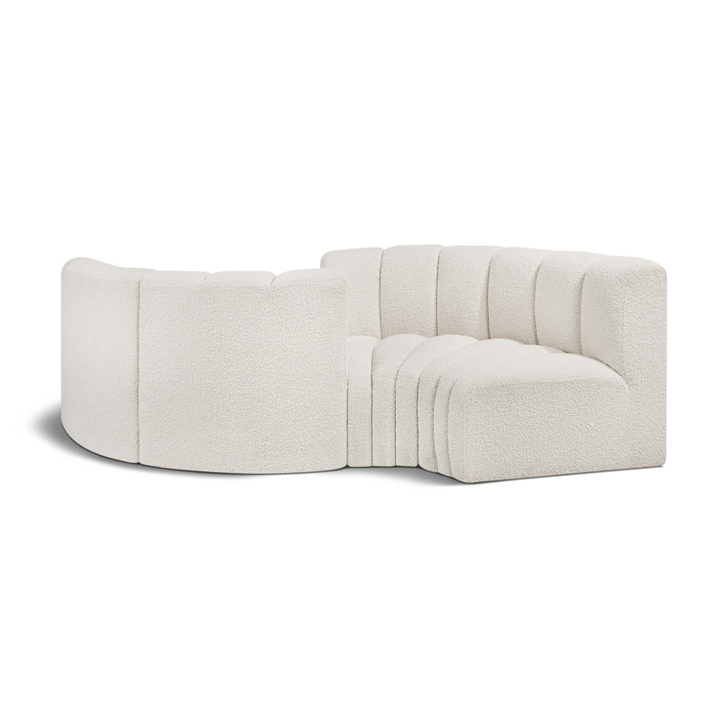 Iyra Upholstered Curved Sectional Reversible, Cream Boucle Fabric