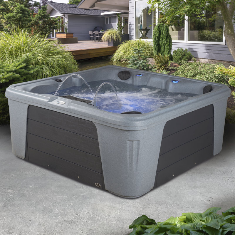Gray Granite 6-Person Square 30-Jet Hot Tub Spa