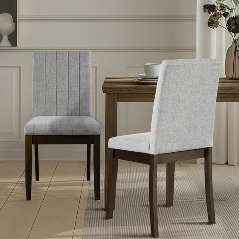 Paire de chaises de salle à manger rembourrées, base en bois massif, chaises 2, revêtement 100%, Gris clair