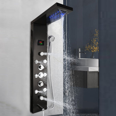 LED Shower Panel Tower Rain&Waterfall Head Handheld Sprayer Massage System Jets