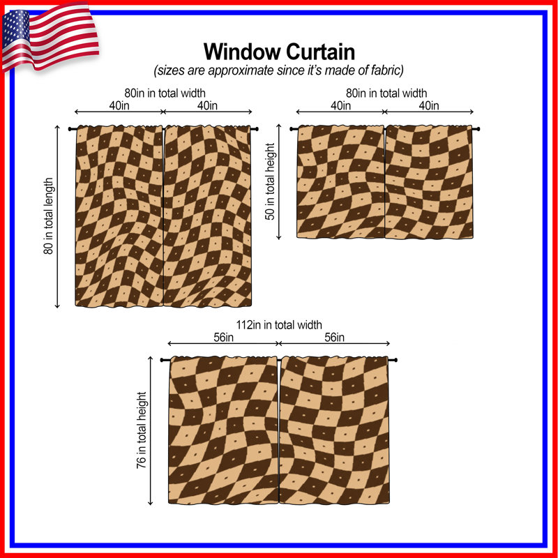 Rideaux obscurcissant et obscurcissant à motif de damier ondulé - 2 panneaux, 56in x 76in - 2 panels, Sheer