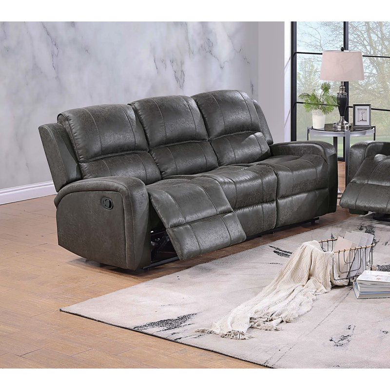 Zarely Upholstered 78'' Reclining Sofa, Gray Leather