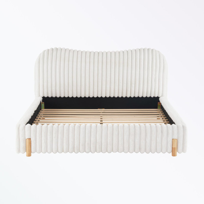 Lit tapissier grand avec tête de lit ondulée et coutures verticales, Grand lit