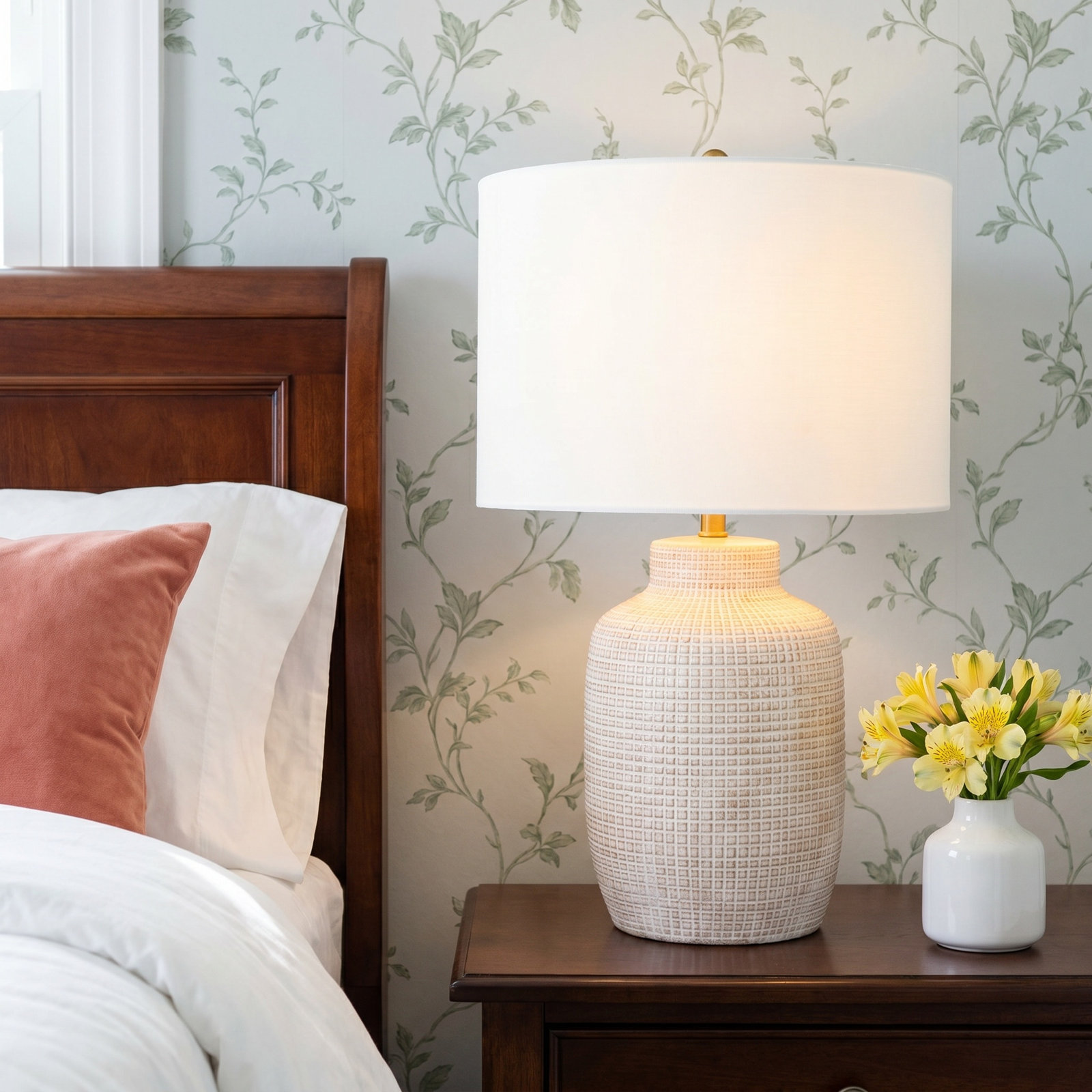 Kael Ceramic Table Lamp, Beige, White