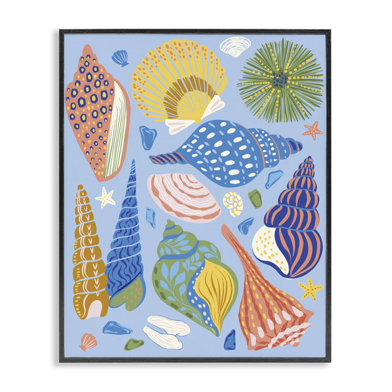  «Summer Fun Seashells», estampe numérique par Arrolynn Weiderhold, H 14 po x l 11 po, Giclée encadrée noir minuit