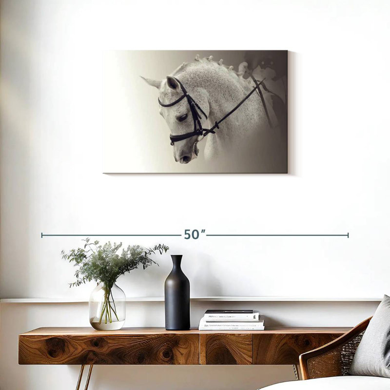 Cheval de dressage blanc, H 20 po x l 30 po