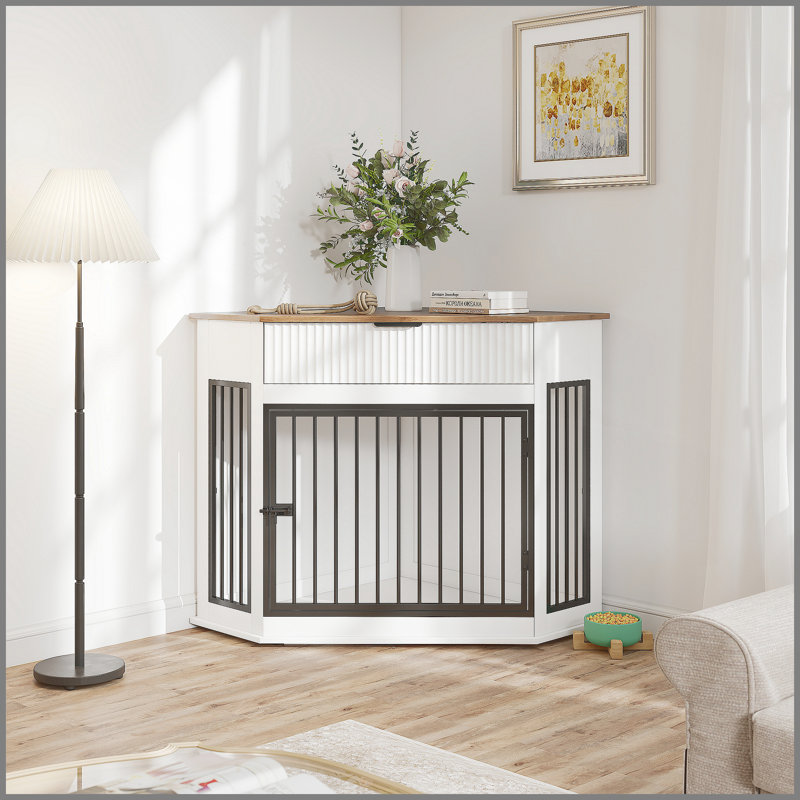 Meuble de coin en MDF pour chiens de petite / moyenne taille, table de bout décorative pour chenil avec tiroir cannelé, armoire moderne pour la maison