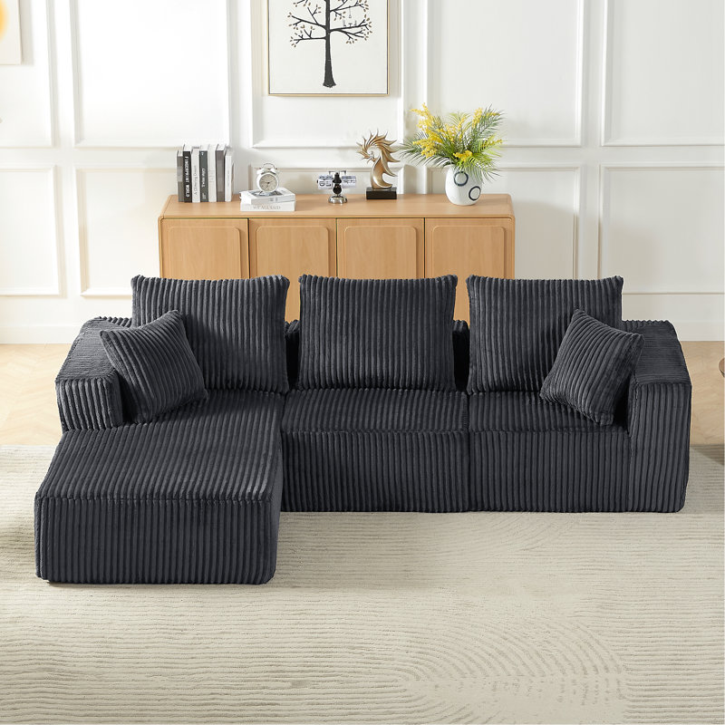 Dark Grey Modular Sectional 4 - Seater Corduroy Cloud Couch, For Living Room, Instant Use, Comfortable Pocket Spring, Versatile Function Couch Grey, No Assembly, Multi Functional Usage, Sponge Support