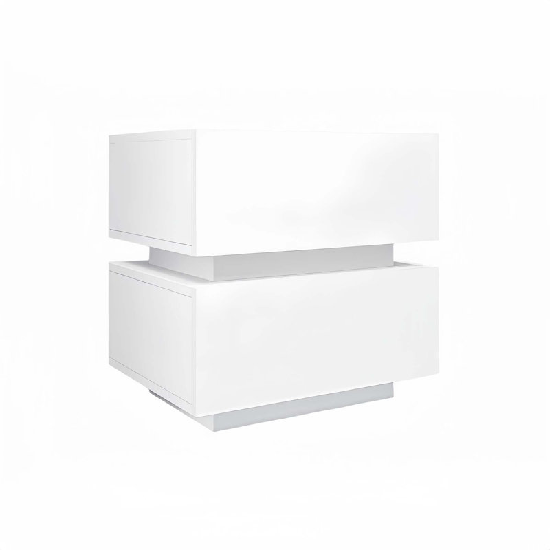 High Glossy 2 Drawers Bedside Table With RGB Led Light Nightstand With Bluetooth Control