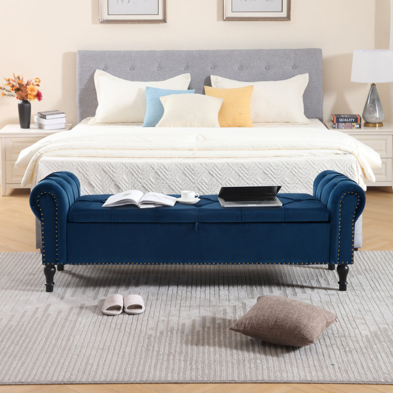Banc de rangement rembourré 66,9 po, Bleu