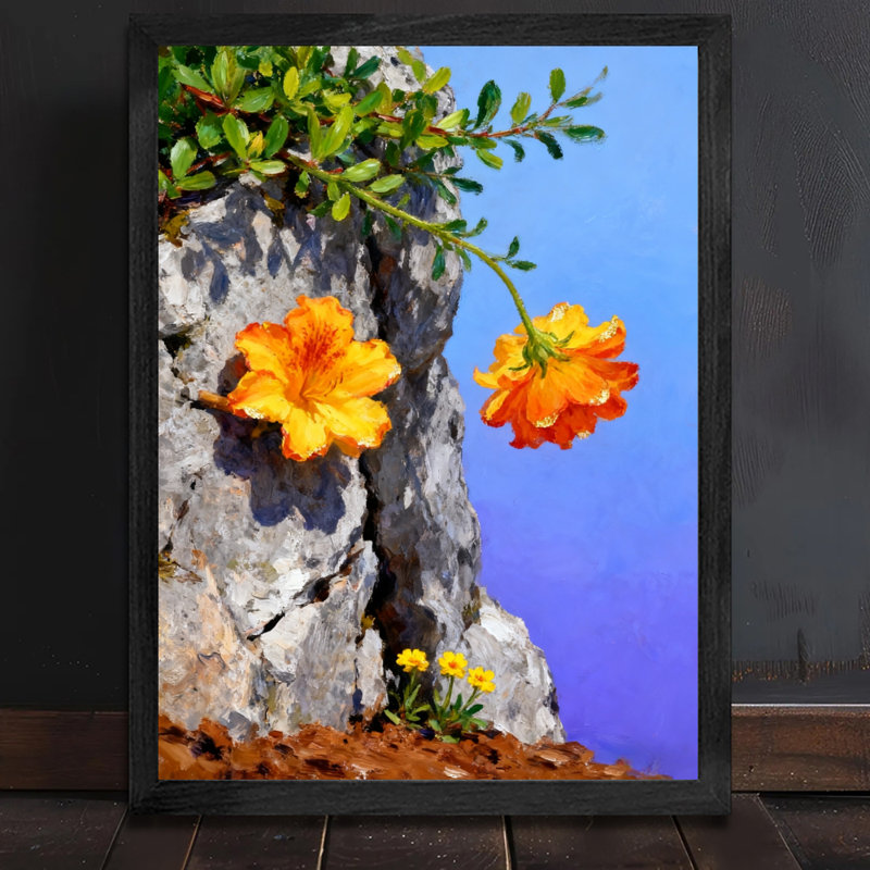 Art mural rétro noir avec fleurs colorées et impressions rétro, H 25 po x l 17 po