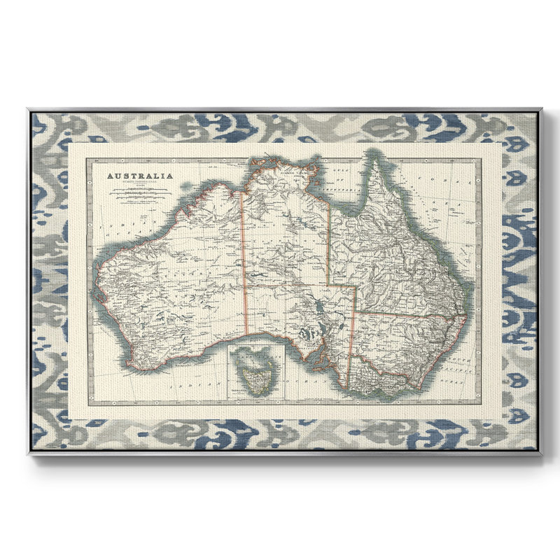 " Bordered Map Of Australia ", 25" H x 37" W x 2" D, Silver