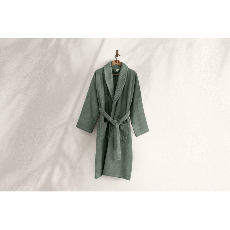 Peignoir 100% coton mi-mollet avec poches, G / TG, Vert