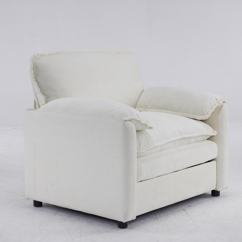 Oversized Chenille Lounge Chair, 38 Inch Wide, High Back Accent Armchair With Comfort Cushions, White Chenille