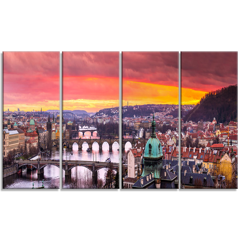 «Bridges in Prague Panorama», reproduction de photo à multiples images sur toile