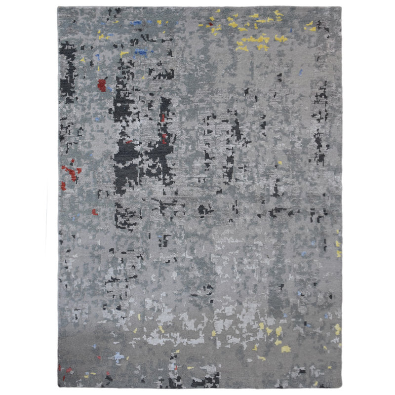Hand Knotted Premium Quality Abstract Gray Color, Silk and Wool Area Rugs, Rectangle 6' x 9'