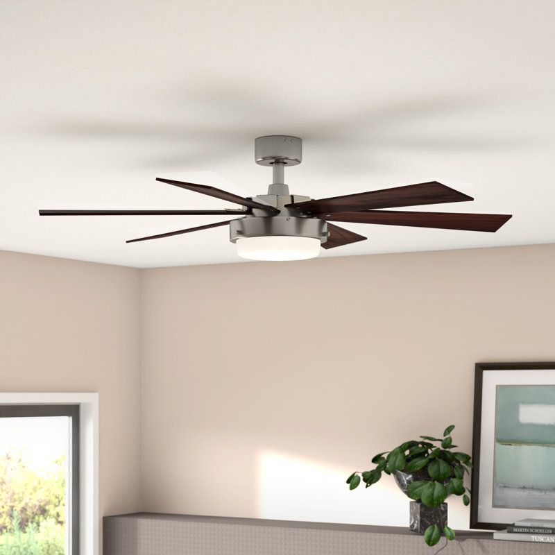 52" Brushed Nickel Ceiling Fan with Rosewood Blades and LED Light