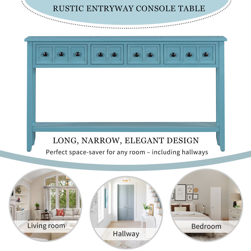 Console Table, 60" Long Sofa Table With Two Different Size Drawers And Bottom Shelf For Storage, Turquoise Green