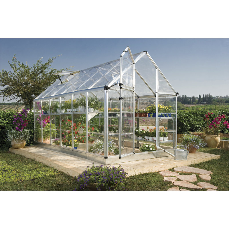 Palram - Canopia Snap & Grow 6' W x 12' D Walk-In Hobby Polycarbonate Aluminum Frame Greenhouse Kit with Roof Vents - Silver