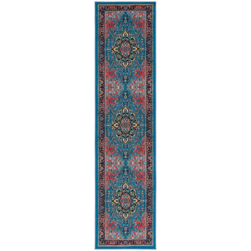 Tapis oriental bleu / rouge Chenoweth, Tapis de couloir 2 pi 2 po x 9 pi
