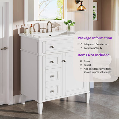 Meuble-lavabo 30 po avec comptoir simple, 2 tiroirs et tiroir basculant