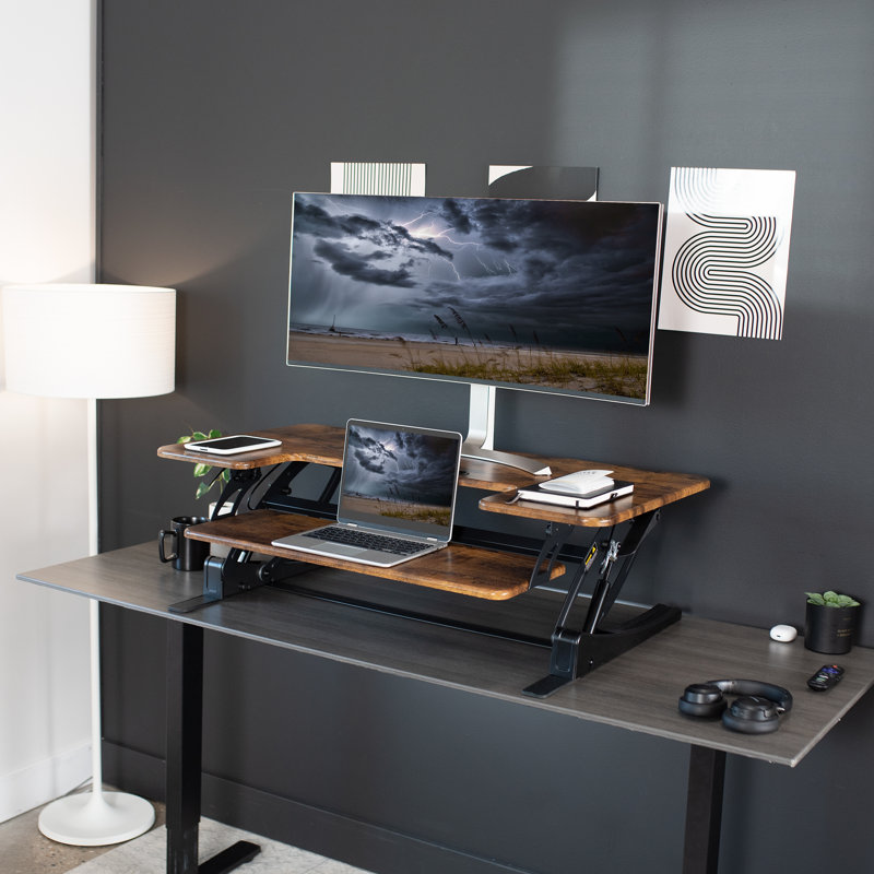 Convertisseur de bureau debout 42 "DESK-V000VL Series, Brun rétro / noir