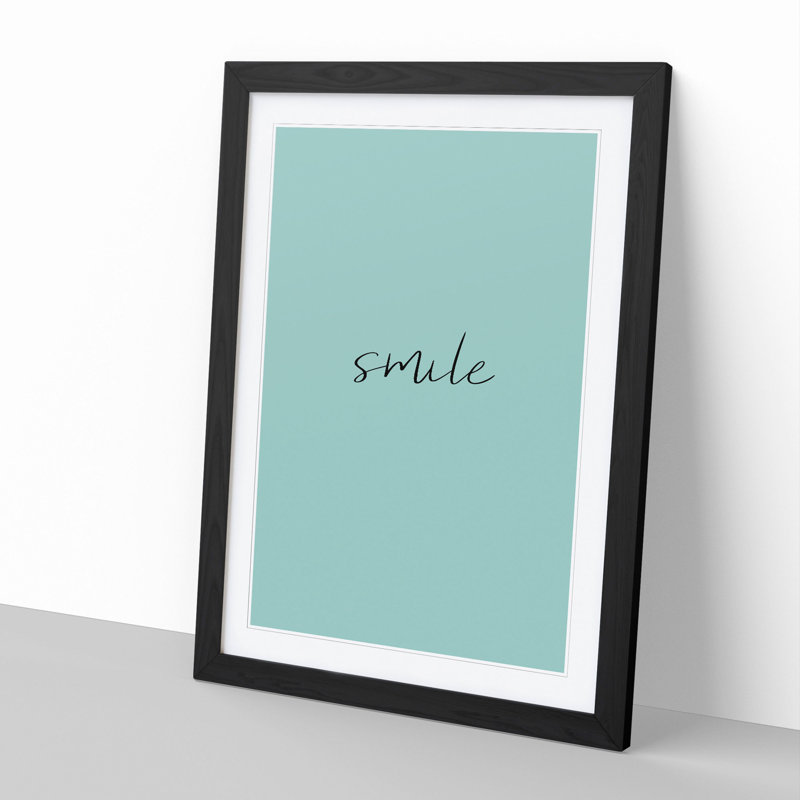 Smile V2 - Single Picture Frame Print on Wood, 65cm H x 48cm W x 2cm D, Black Framed