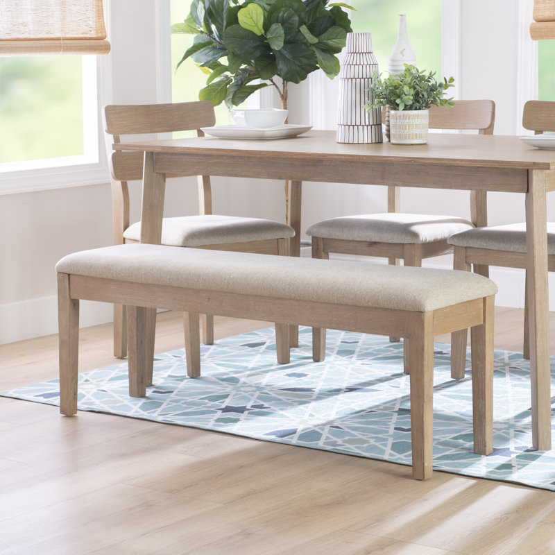 Banc rembourré en bois massif Ginnie, Naturel / Beige